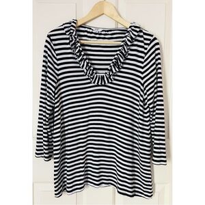 Crown & Ivy Black White Ruffled 3/4 Sleeve Soft Blouse Oversized Small